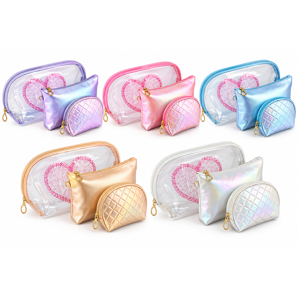 Kit 3 Necessaire Transparente e Cor Solida - DF308-NC1908-3