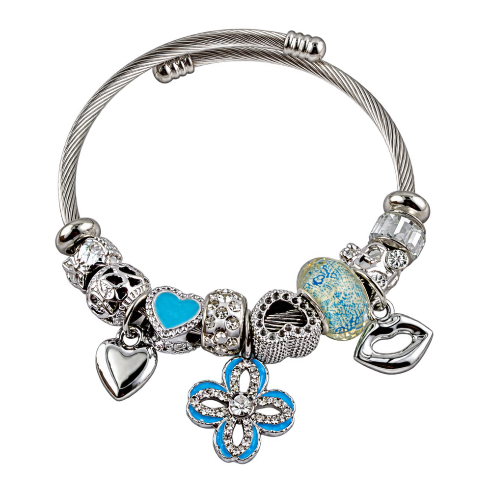 Pulseira Prata com Berloques Delicados - DF505-PS7110-10