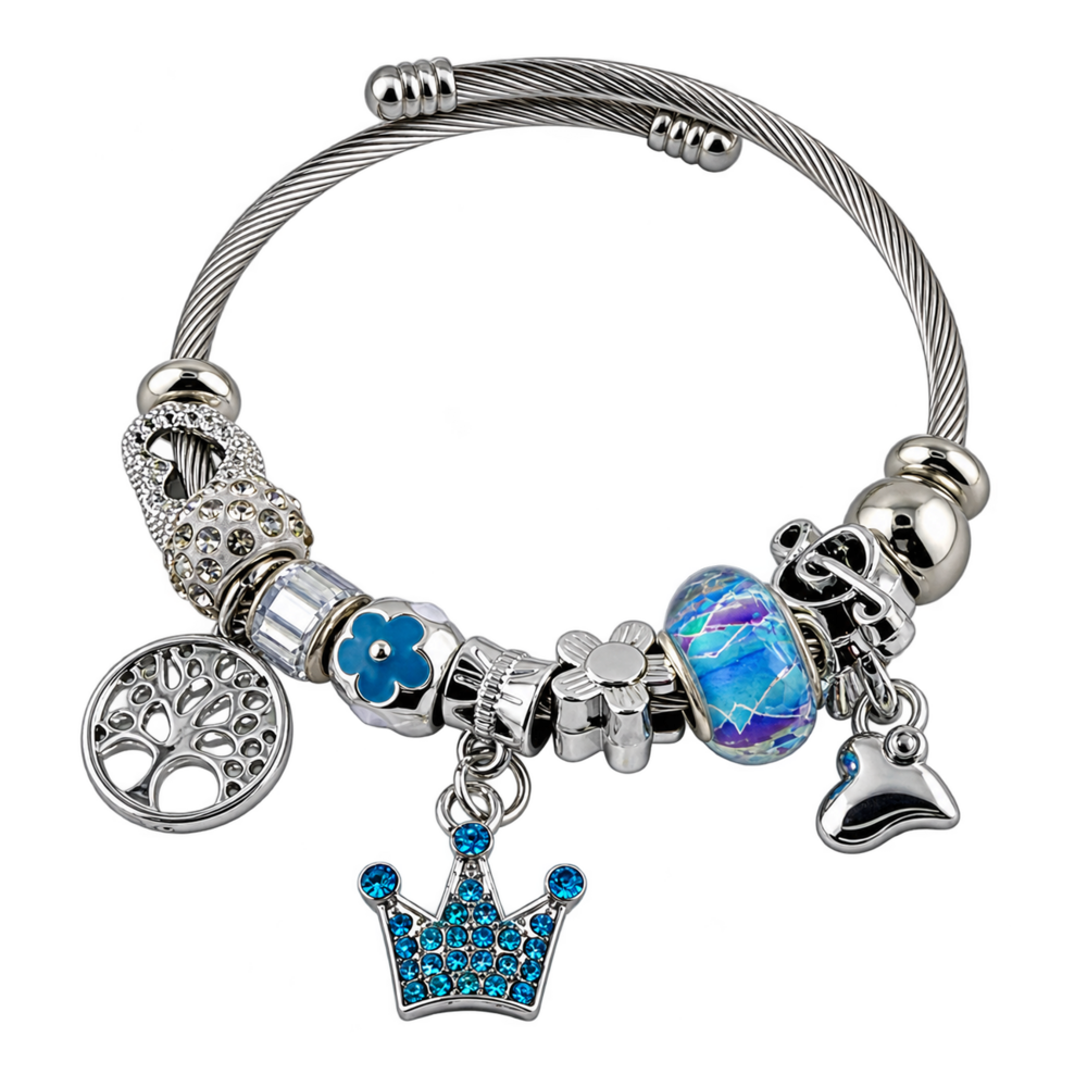 Pulseira Prata com Berloques Delicados - DF505-PS7110-5