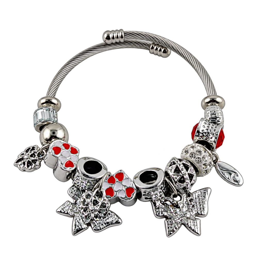 Pulseira Prata com Berloques Delicados - DF505-PS7110-6