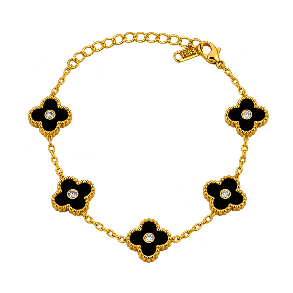 Pulseira Trevo Dourada  com Pedraria - DF550-PS16