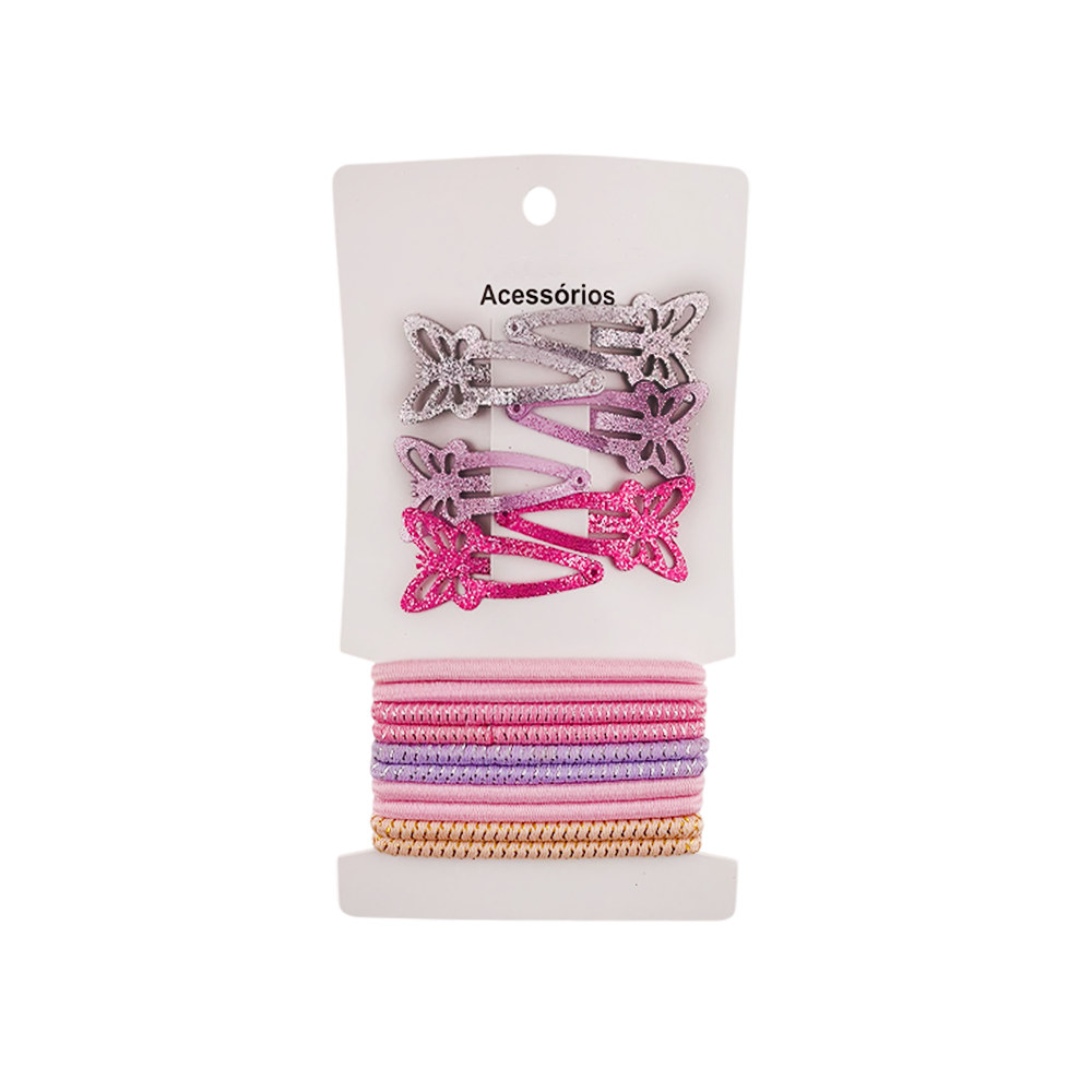 Presilha + Rabico para Cabelo borboleta Colorido Brilhante - DF410-PR2205-2