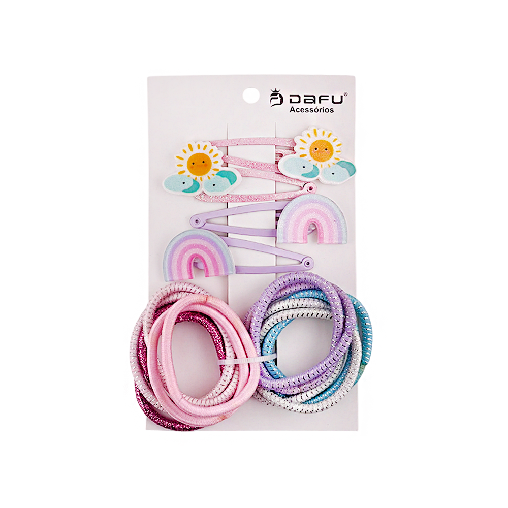 Presilha + Rabicó para Cabelo Sol/Arco iris - DF410-PR3403-2