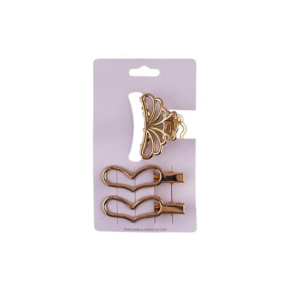 Presilha + Piranha para Cabelo Coração Fino Delicado - DF415-PR12407-1