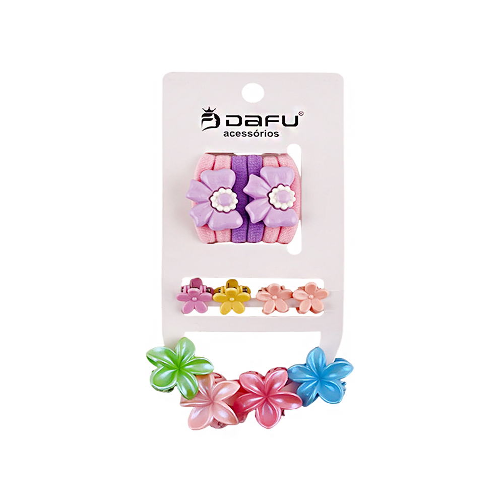 Rabicó + Piranha para Cabelo com Detalhes Flor - DF418-PR3510-6