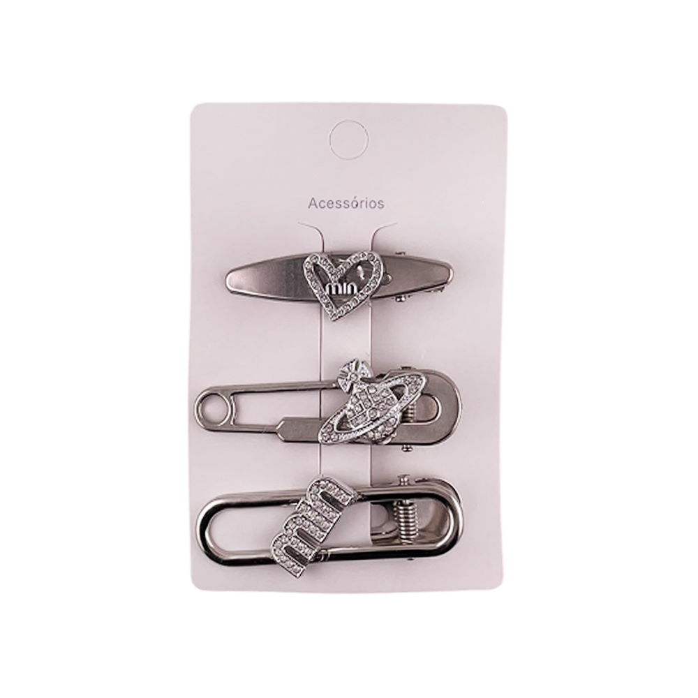 Presilha para Cabelo Prata Decorada - DF452-PR0408-2