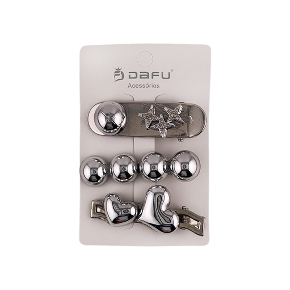 Presilha para Cabelo Com Perola Coração e Estrela - DF452-PR0408-3