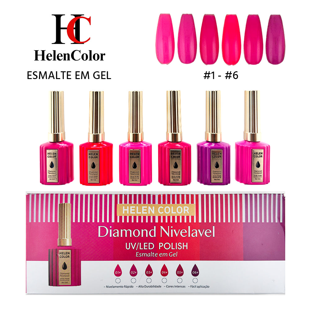 Kit esmalte em gel diamond nivelável Helen Color 15ml RZJY-22A